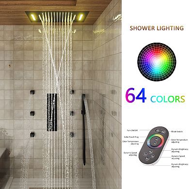 4-Spray Dual Shower Head and Handheld Shower Head Ceiling Mount with 6-Body Jets, LED, and Music