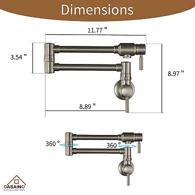CASAINC Contemporary Wall Mount Swing Arm Folding Pot Filler Kitchen Faucet