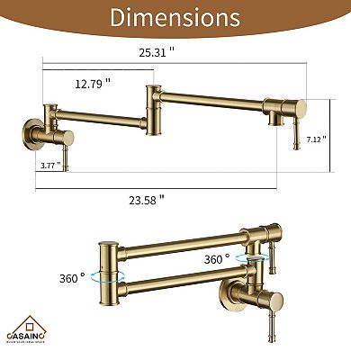 CASAINC Traditional Wall Mount Swing Arm Folding Pot Filler Kitchen Faucet