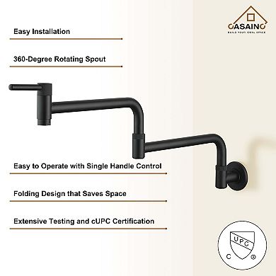 CASAINC 1.8 Flow Wall Mount Swing Arm Folding Pot Filler Kitchen Faucet