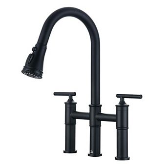 Sleek 2-Handle Bridge Kitchen Faucet with Three Function Pull-Down Sprayhead 1.8 GPM