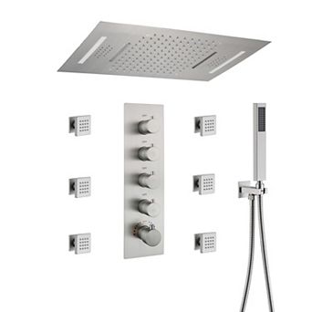 4-Spray Dual Shower Head Ceiling Mount 2.5 GPM with 6-Body Jets, LED and Music