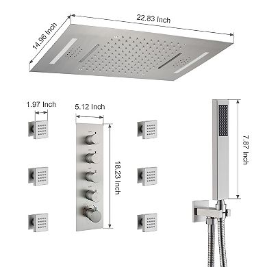 4-Spray Dual Shower Head Ceiling Mount 2.5 GPM with 6-Body Jets, LED and Music
