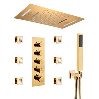 4-Spray 2.5 GPM Ceiling Mount Dual Shower Head with 6-Body Jets, LED, and Music