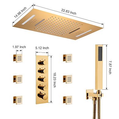 4-Spray 2.5 GPM Ceiling Mount Dual Shower Head with 6-Body Jets, LED, and Music