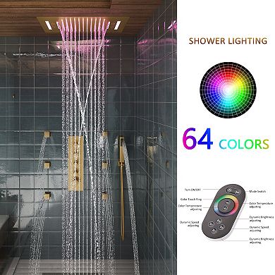 4-Spray 2.5 GPM Ceiling Mount Dual Shower Head with 6-Body Jets, LED, and Music