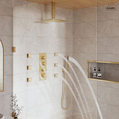 Luxury Thermostatic 3-Spray 12 in. Dual Shower Head Ceiling Mount Fixed and Handheld Shower Head