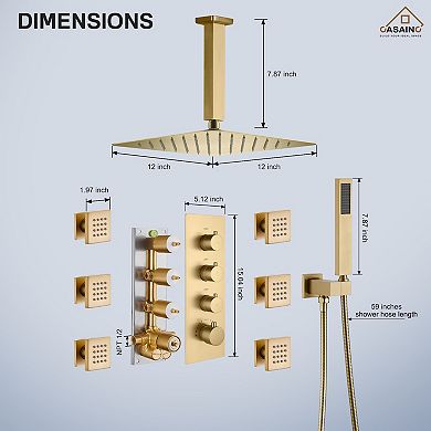 Luxury Thermostatic 3-Spray 12 in. Dual Shower Head Ceiling Mount Fixed and Handheld Shower Head