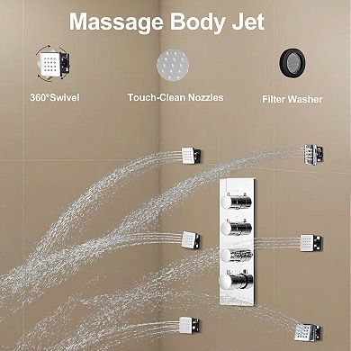 Luxury LED Thermostatic 3-Spray Patterns 12 in. Wall Mount Handheld Shower Head 2.5 GPM with 6-Jet