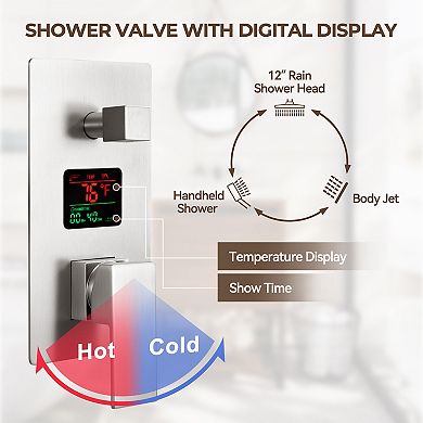 Pressure-Balanced 3-Spray 2.5 GPM Wall Mount Dual Shower Head with 6-Body Jets