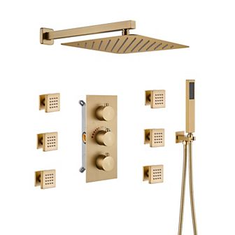 Luxury 3-Spray Patterns Thermostatic 12 in Wall Mount Rainfall Dual Shower Heads with 6-Jet
