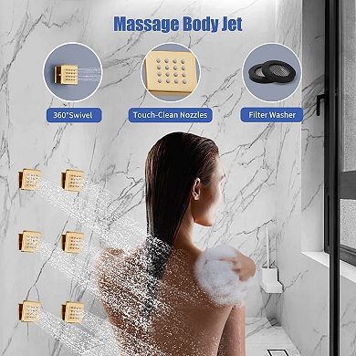 Luxury 3-Spray Patterns Thermostatic 12 in. Wall Mount Rainfall Dual Shower Heads with 6-Jet