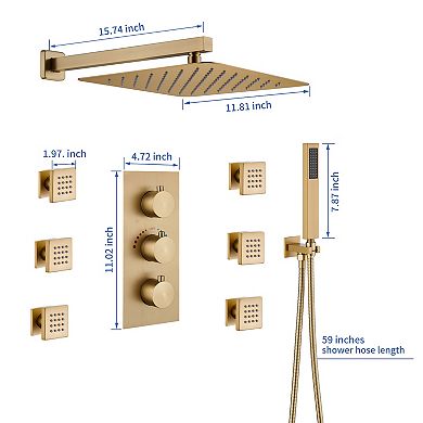 Luxury 3-Spray Patterns Thermostatic 12 in. Wall Mount Rainfall Dual Shower Heads with 6-Jet
