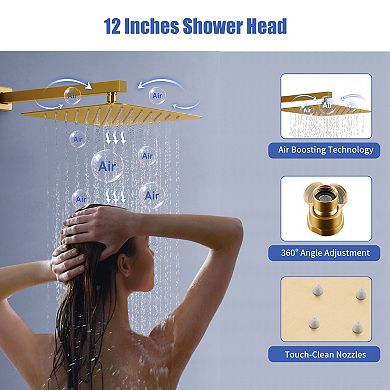 Luxury 3-Spray Patterns Thermostatic 12 in. Wall Mount Rainfall Dual Shower Heads with 6-Jet