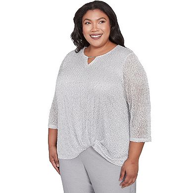 Plus Size Alfred Dunner Sequin Beaded Split Neck Top