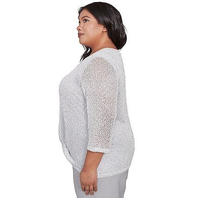 Plus Size Alfred Dunner Sequin Beaded Split Neck Top