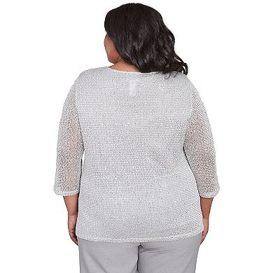 Plus Size Alfred Dunner Sequin Beaded Split Neck Top