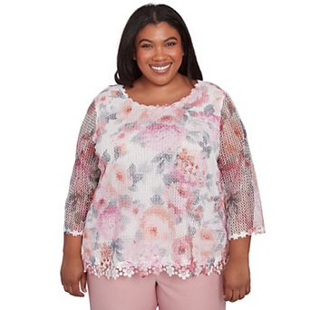 Plus Size Alfred Dunner Floral Mesh Watercolor Top