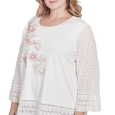 Plus Size Alfred Dunner Embroidered Floral Eyelet Trim Top