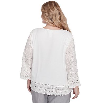 Plus Size Alfred Dunner Embroidered Floral Eyelet Trim Top