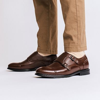VANCE Dillon Comfort Cap-toe Double Monk Strap Men's Flexible Dress Shoes