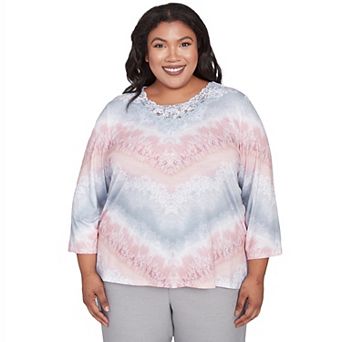 Plus Size Alfred Dunner Chevron Lacey Three Quarter Sleeve Top