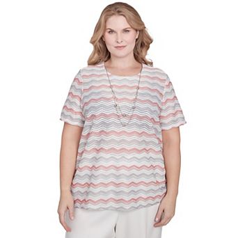 Plus Size Alfred Dunner Chevron Shimmer Tee with Necklace
