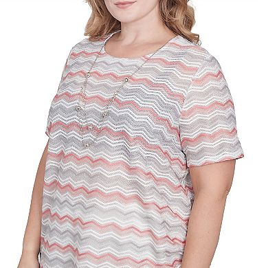 Plus Size Alfred Dunner Chevron Shimmer Tee with Necklace