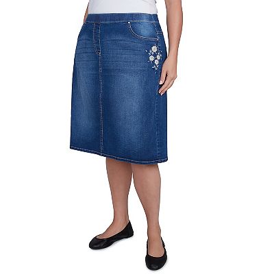 Plus Size Alfred Dunner Floral Embroidered Denim Skirt