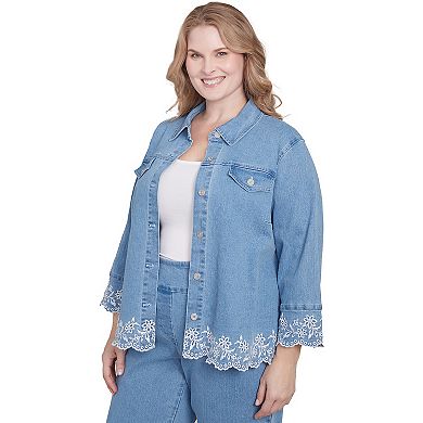 Plus Size Alfred Dunner Denim Floral Embroidered Jacket