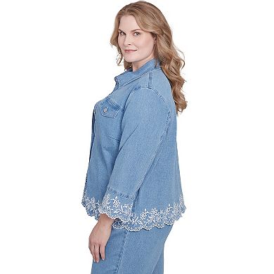 Plus Size Alfred Dunner Denim Floral Embroidered Jacket