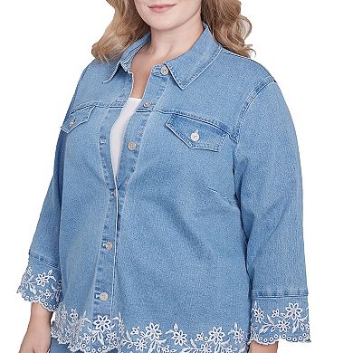 Plus Size Alfred Dunner Denim Floral Embroidered Jacket
