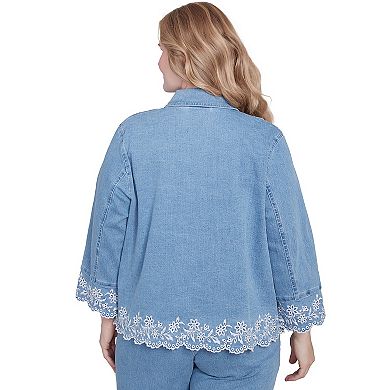 Plus Size Alfred Dunner Denim Floral Embroidered Jacket