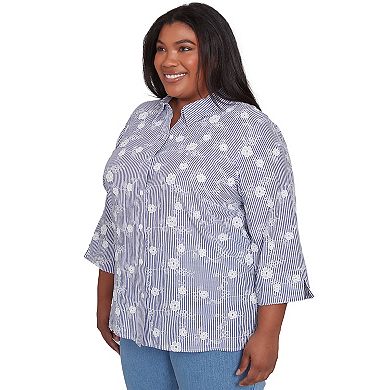 Plus Size Alfred Dunner Striped Breezy Floral Applique Top