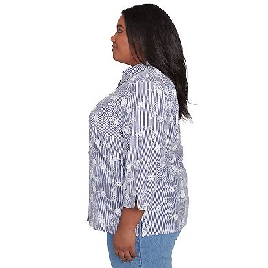 Plus Size Alfred Dunner Striped Breezy Floral Applique Top