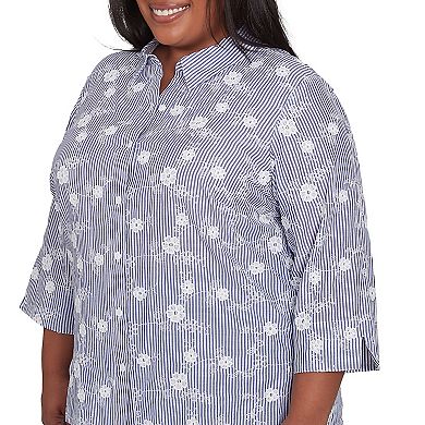 Plus Size Alfred Dunner Striped Breezy Floral Applique Top