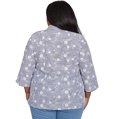 Plus Size Alfred Dunner Striped Breezy Floral Applique Top