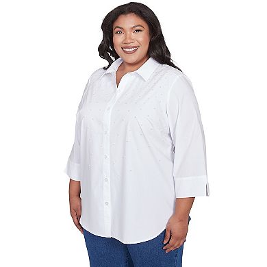 Plus Size Alfred Dunner Pearl Studded Button Down Top