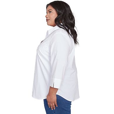 Plus Size Alfred Dunner Pearl Studded Button Down Top