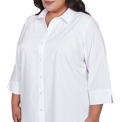 Plus Size Alfred Dunner Pearl Studded Button Down Top