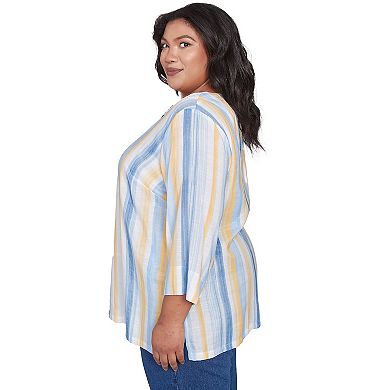 Plus Size Alfred Dunner Striped Flower Detail Button Front Top