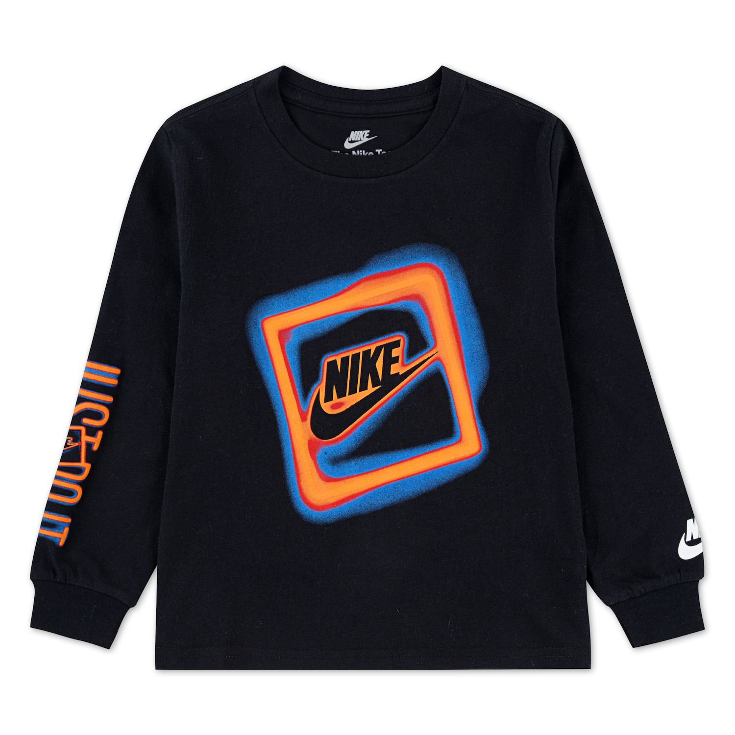 Футболка Nike Neon Glow Box Futura Oversized Long Sleeve Graphic для мальчиков, цвет: Чёрный — фото 1