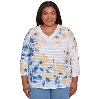 Plus Size Alfred Dunner Floral Textured V-Neck Top