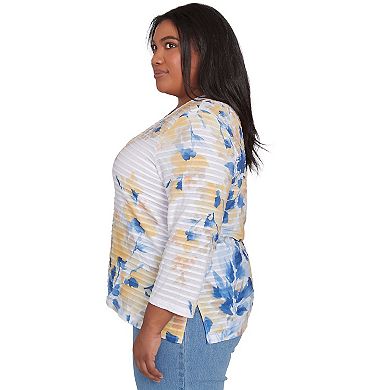 Plus Size Alfred Dunner Floral Textured V-Neck Top