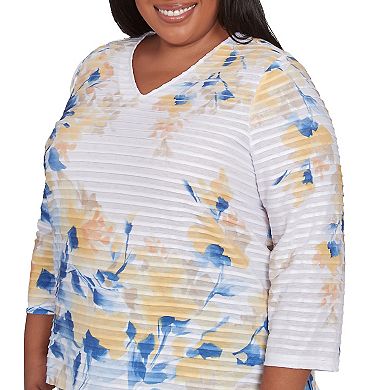 Plus Size Alfred Dunner Floral Textured V-Neck Top