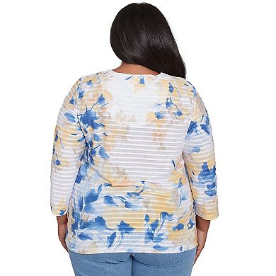 Plus Size Alfred Dunner Floral Textured V-Neck Top