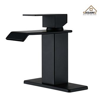 Single Hole Black Faucet Single-handle Bathroom Faucet Waterfall Spout Sink Faucet 1.2GPM
