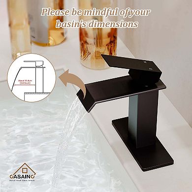 Single Hole Black Faucet Single-handle Bathroom Faucet Waterfall Spout Sink Faucet 1.2GPM