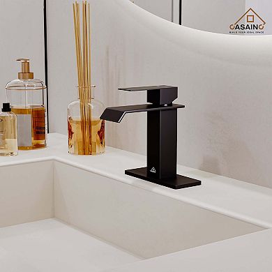 Single Hole Black Faucet Single-handle Bathroom Faucet Waterfall Spout Sink Faucet 1.2GPM