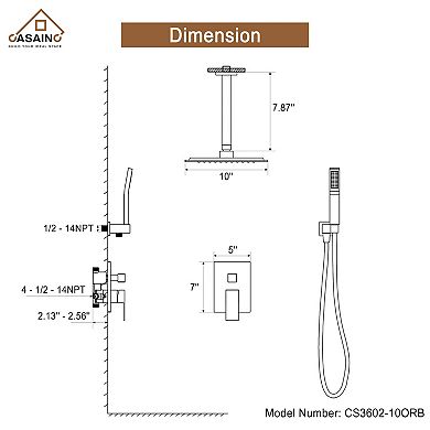 2-Function 10 in.Ceiling-Mounted Shower System with Handheld Shower